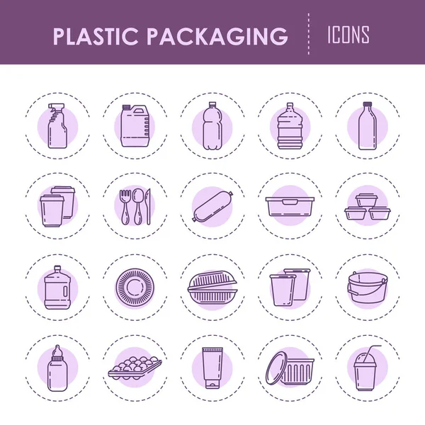 Verpackungsbehälter Aus Kunststoff Säumen Symbole Vektor Isoliertes Set Von Plastikflaschen — Stockvektor