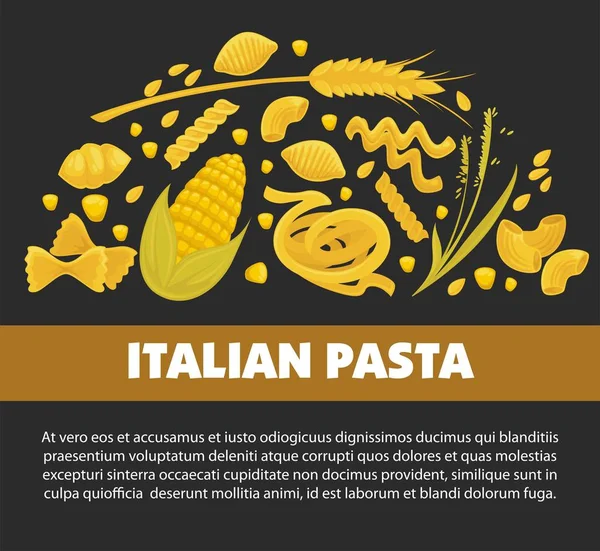 Pasta Posterontwerp Voor Keuken Macaroni Spaghetti Restaurant Italiaans Eten Vector — Stockvector