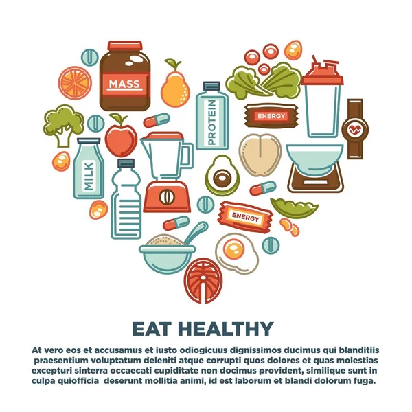 Fitness Affiche Aliments Sport Alimentation Saine Aliments Icônes Nutrition Conception — Image vectorielle