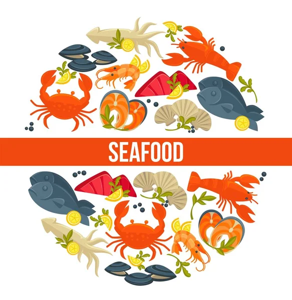 Seafood Poster Fresh Fish Catch Sea Food Restaurant Fisher Market — Stock Vector