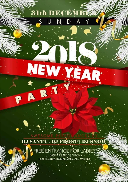 Plantilla Diseño Póster Invitación Fiesta Año Nuevo 2018 Cintas Fiesta — Vector de stock