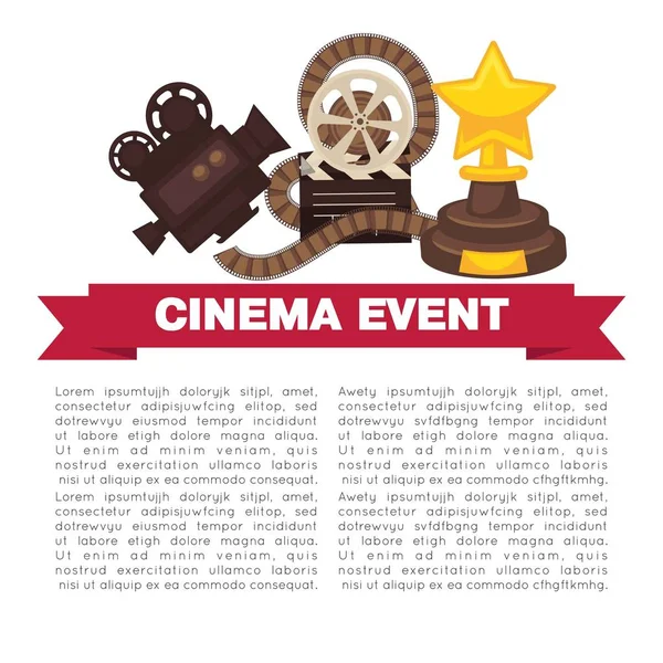 Modelo Cartaz Promocional Evento Cinema Com Símbolos Cinematográficos Câmera Antiga — Vetor de Stock