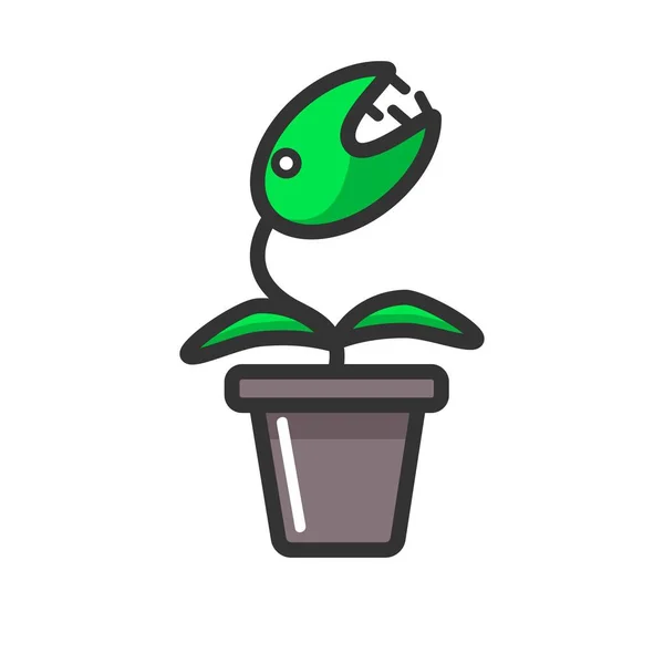 Plante Dangereuse Avec Des Dents Pointues Dans Pot Argile Illustration — Image vectorielle