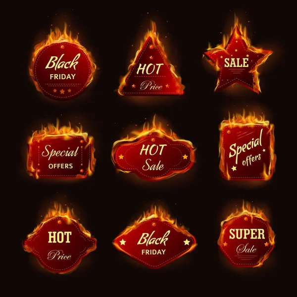 Hot Sale Fire Burning Flame Logo Templates Set Black Friday — Stock Vector