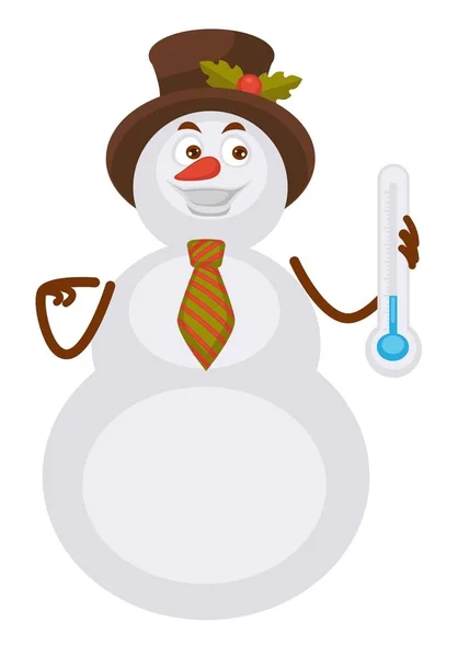 눈사람 장식와 스트라이프 넥타이로 모자에 온도계 화이트에 보여주는 — 스톡 벡터