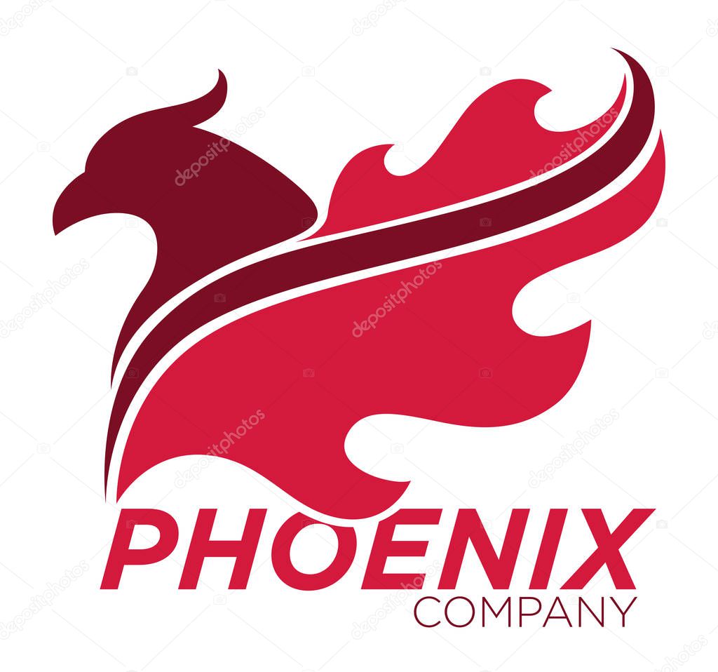 Phoenix bird or fantasy eagle logo template for security or innovation company. Vector isolated icons of mythic firebird spread wings symbol, flame fire phoenix for airline or tattoo design