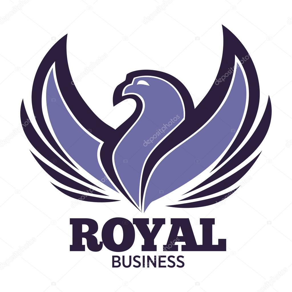 Phoenix bird or fantasy eagle logo template for security or innovation company. Vector isolated icons of mythic firebird spread wings symbol, flame fire phoenix for airline or tattoo design