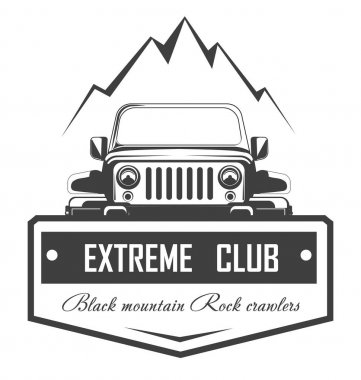 Off-Road 4 x 4 extreme araba kulübü logosu şablonu. Vektör simge veya yol araba kapalı simgesi