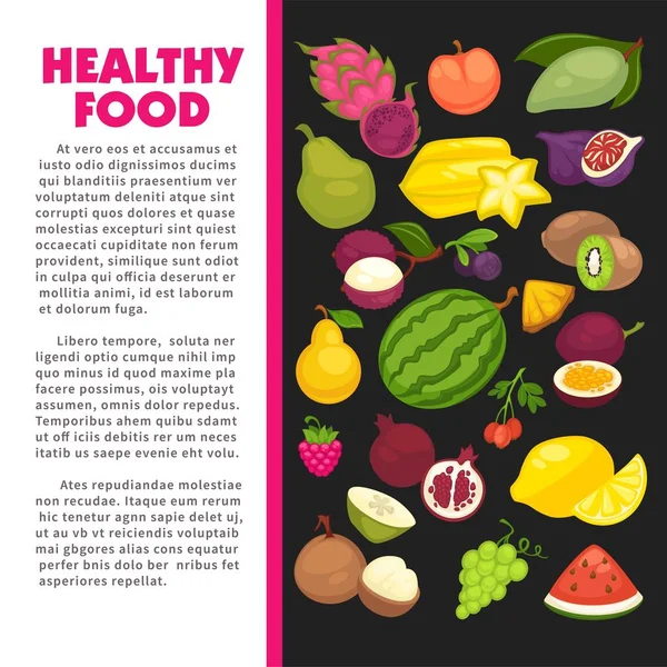 Sağlıklı yiyecek ve çiftlik çilek organik meyve posteri. — Stok Vektör