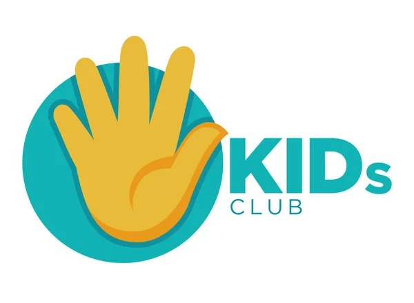 Dzieci strefa logo szablon dziecko dłoni rąk uśmiechniętą twarz uśmiech i litery. — Wektor stockowy