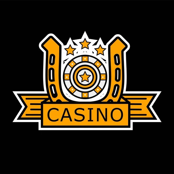 Casino poker logo sjabloon. Gokker roulette en gouden hoefijzer vector geïsoleerde pictogram — Stockvector