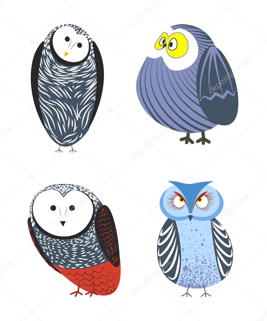 Set of funny Owls  