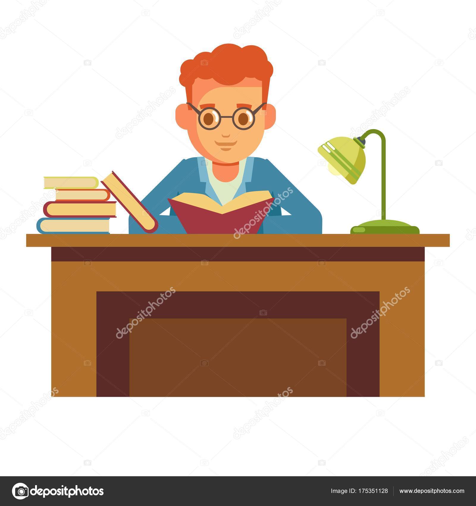 Boy Student Reading Book Library Glasses Bookshop Sitting ...