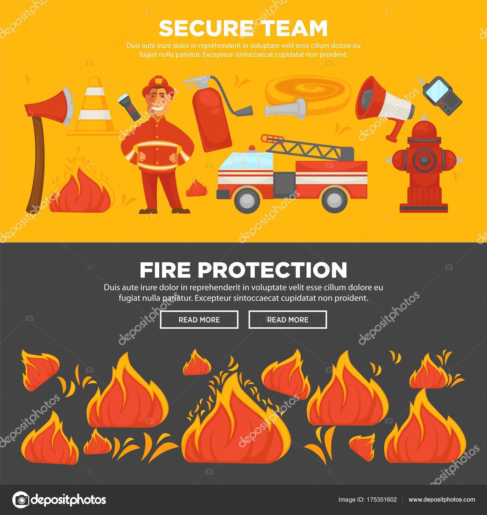 Brandschutz Und Feuerwehr Team Oder Feuerlöschanleitung Und Informationen  Web Banner Stock-Vektorbild von ©Sonulkaster 175351602, image size:967x1024