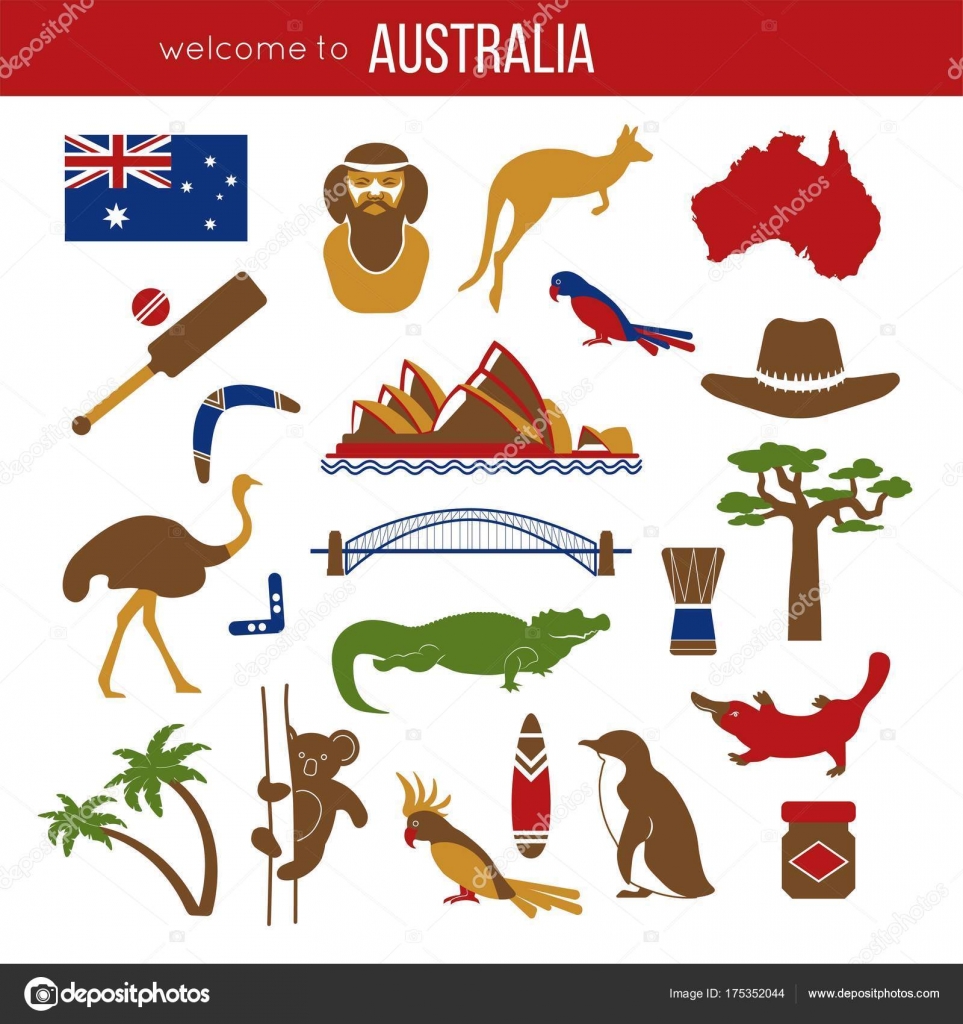 Conjunto Símbolos Cultura Australia Iconos Colección Canguro Koala
