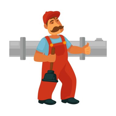 Tesisatçı işçi kanalizasyon boru hattının mutfak, banyo ve tuvalet onarın. Tesisatçı ekipmanları iş takım Ev Sıhhi tesisat hizmet için vektör izole düz simgesi