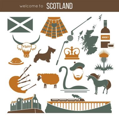 Scotland travel collection. Vector Illustration. Isolated on white clipart