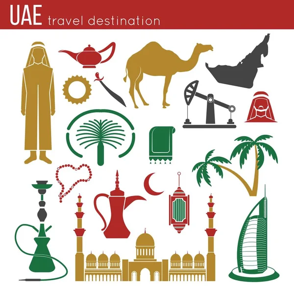 阿联酋旅游概念图及文化符号集 — 图库矢量图片