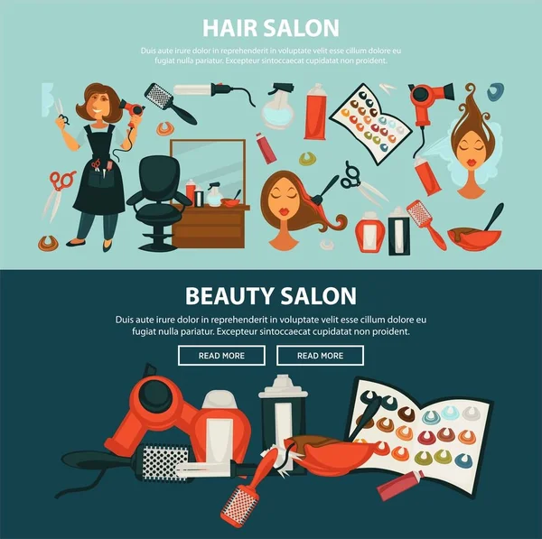 Frau Friseur Schönheitssalon Web Banner Flache Design Vorlage Für Haarfärbung — Stockvektor