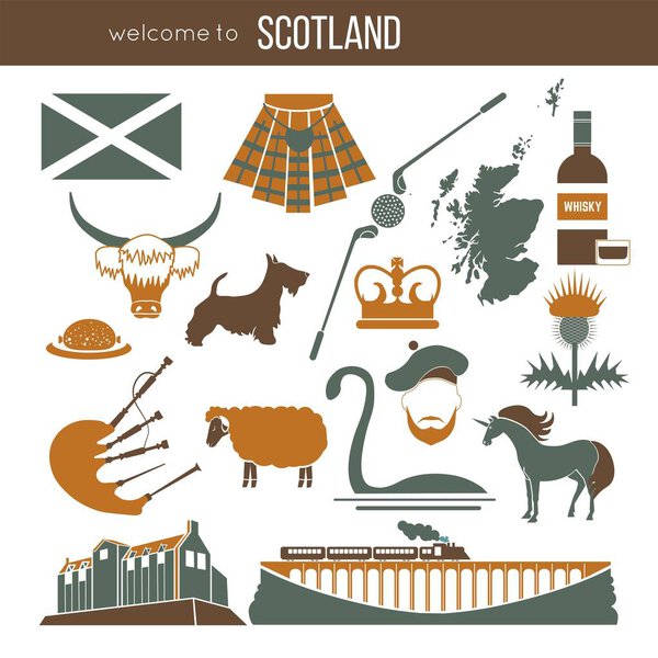 Scotland travel collection. Vector Illustration. Isolated on white