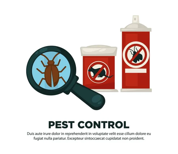 消灭或虫害控制服务海报的卫生家用消毒设备 消毒有毒陷阱或毒物的载体平设计 — 图库矢量图片