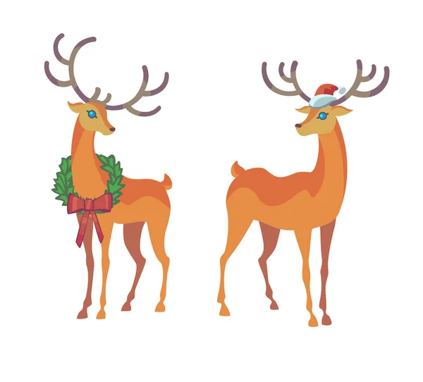 Rénszarvas Karácsonyi Ikon Kecses Szarvas Gyűjtemény Holiday Vektoros Illusztráció — Stock Vector