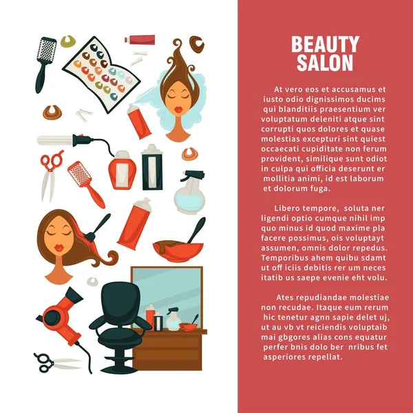 Hairdresser Beauty Salon Information Flat Design Template Hair Coloring Haircut — Stock Vector
