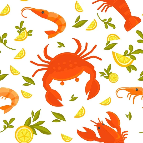 Big crab, king shrimp, sour lemon and fresh parsley — Stock Vector