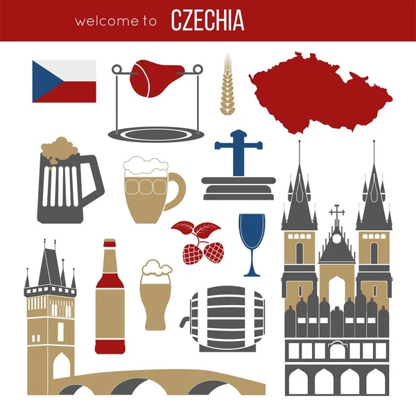 Czech Republic Culture Symbol Set Europe Travel Prague Direction Vector — Stock Vector