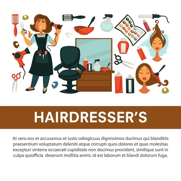 Frau Friseur Schönheitssalon Poster Flache Gestaltung Für Haarfärbung Und Styling — Stockvektor