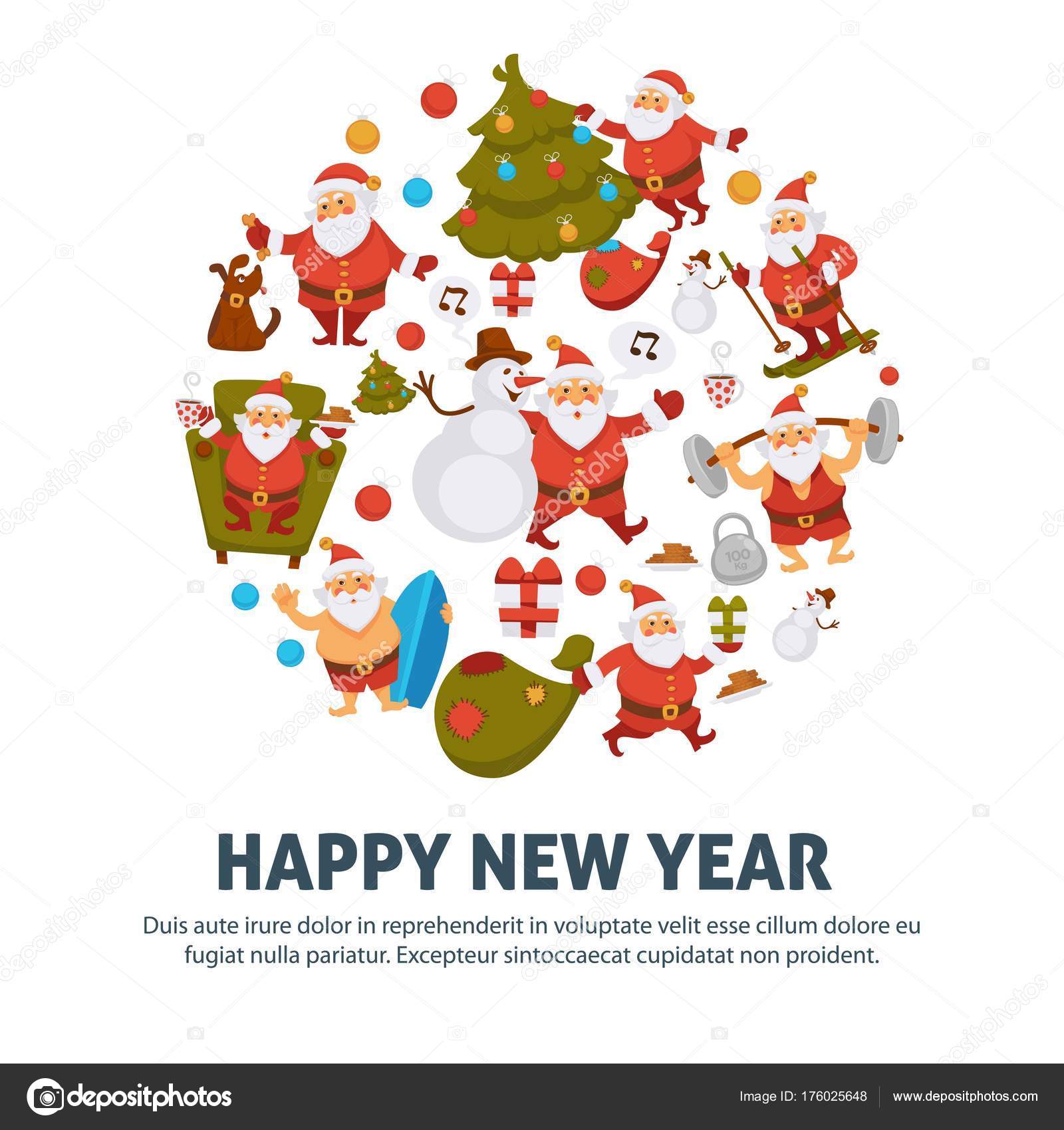 Feliz Año Nuevo Dibujos Animados Santa Celebrando Las Fiestas Tener vector,  gráfico vectorial © Sonulkaster imagen #176025648