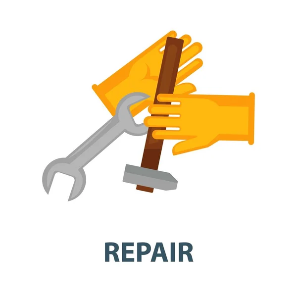 Repair Service Promotional Poster Yellow Rubber Gloves Compact Hammer Wooden — Stock Vector