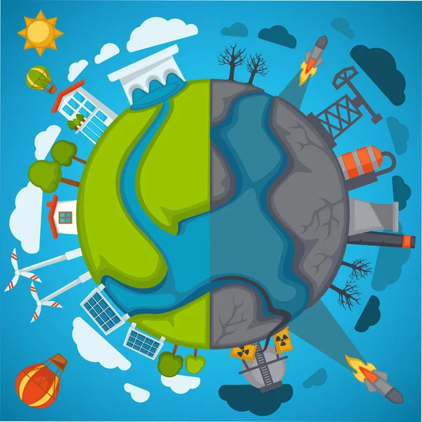 Green Eco Planet Environment Pollution Vector Poster Inglés Guardar Conservación — Vector de stock