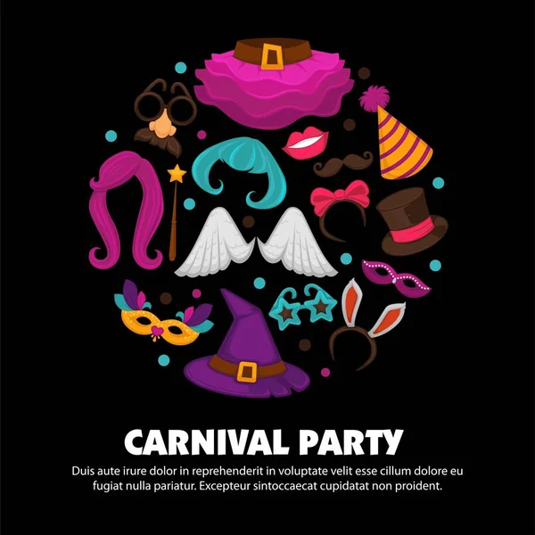 Stor Karneval Part Annons Baner Med Kostym Tillbehör Inuti Cirkeln — Stock vektor