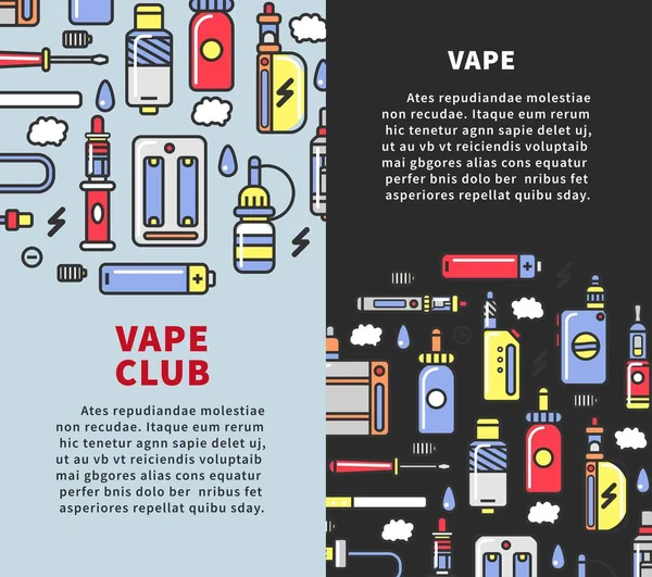 Manifesti Verticali Promozionali Del Club Vaporizzatore Con Dispositivi Fumare Che — Vettoriale Stock