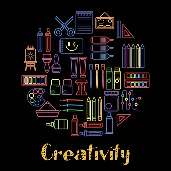 Çocuklar Yaratıcılık Çocuk Sanat Tasarım Poster Boyama Araçları Boya Fırça — Stok Vektör