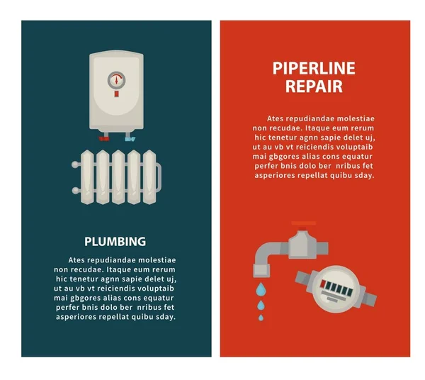 Υδραυλικά Και Piperline Επισκευή Κάθετων Αφίσες Σύγχρονη Θερμοσίφωνα Στερεά Καλοριφέρ — Διανυσματικό Αρχείο