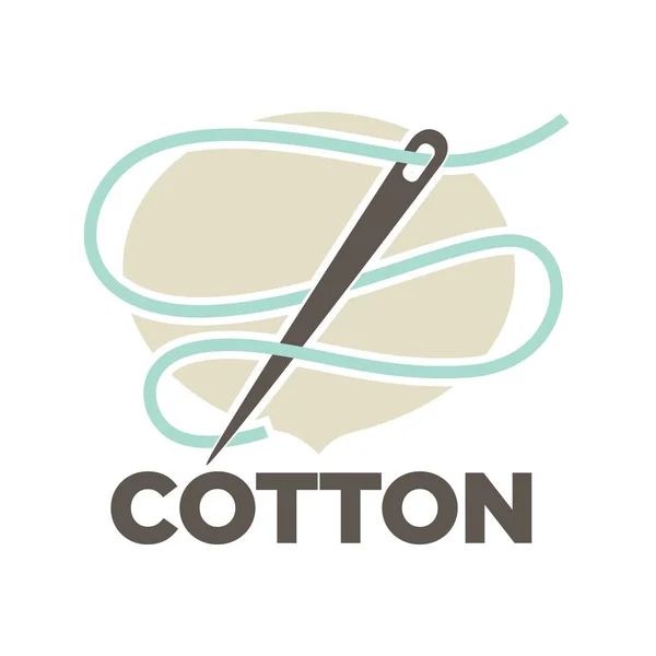 コットン ラベルまたは純粋な 100 天然コットン繊維のタグのロゴ デザイン テンプレート葉 針のスレッドのラベルまたはエコ布服のベクトル分離アイコン — ストックベクタ