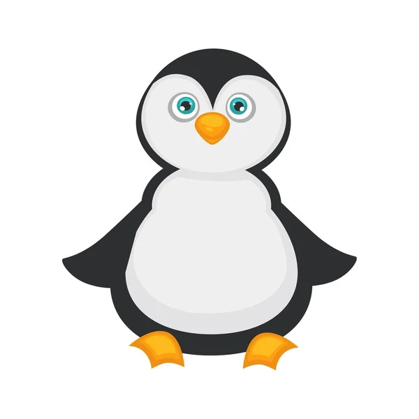 Penguin Baby Big Blue Eyes Plump Belly Black White Plumage — Stock Vector