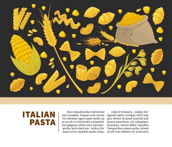 Diseño Póster Pasta Para Cocina Italiana Macarrones Spaghetti Restaurante Vector — Vector de stock