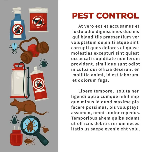消灭或虫害控制服务公司信息海报模板 用于卫生家用消毒 螨类昆虫消毒剂喷雾剂的载体平面设计 — 图库矢量图片