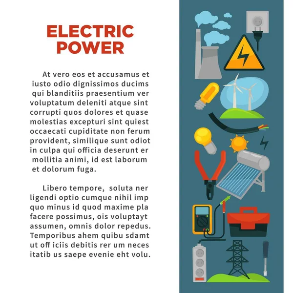 Affiche Promotionnelle Sur Obtention Utilisation Énergie Électrique Avec Échantillon Texte — Image vectorielle