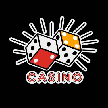 Casino poker logo şablonu. Oyun zarlarla kumar şanslı kombinasyonu vektör izole simgesi
