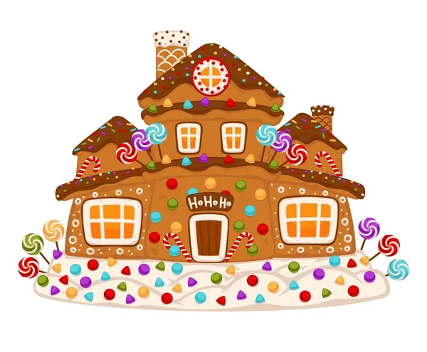 크리스마스 하우스입니다 하우스 카라멜 윈도우 크리스마스 인사말 디자인에 — 스톡 벡터