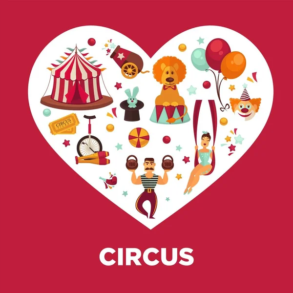 Circus show optredens en toebehoren. — Stockvector