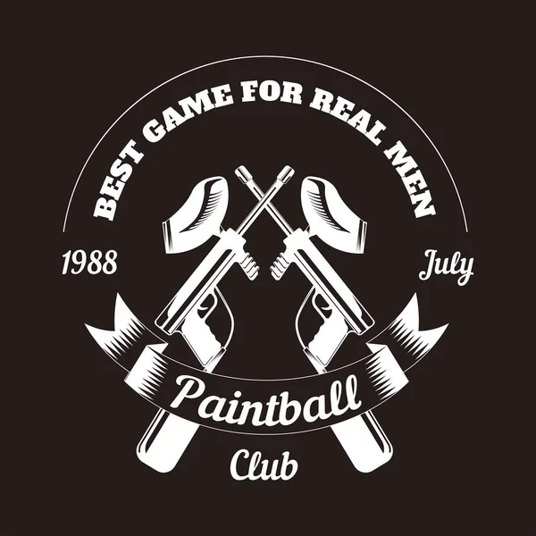 Paintball Club Logo Modello Fucili Pistola Sfera Pinta Incrociata Con — Vettoriale Stock