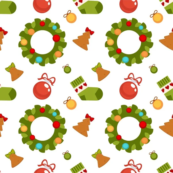 Weihnachten Nahtlose Muster Aus Geschenkschachteln Mit Band Gebunden Dekoratives Spielzeug — Stockvektor