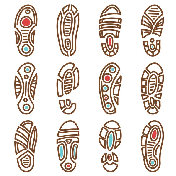 Footprints Shoe Boot Prints Icons Vector Shoe Sole Track Orthopedic — Stock Vector