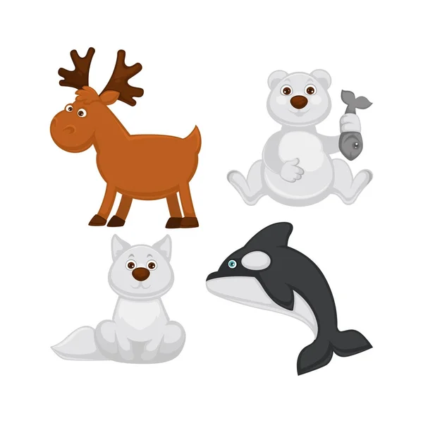 Adorable Baby Animals Cold Countries Moose Branchy Horns Polar Bear — Stock Vector