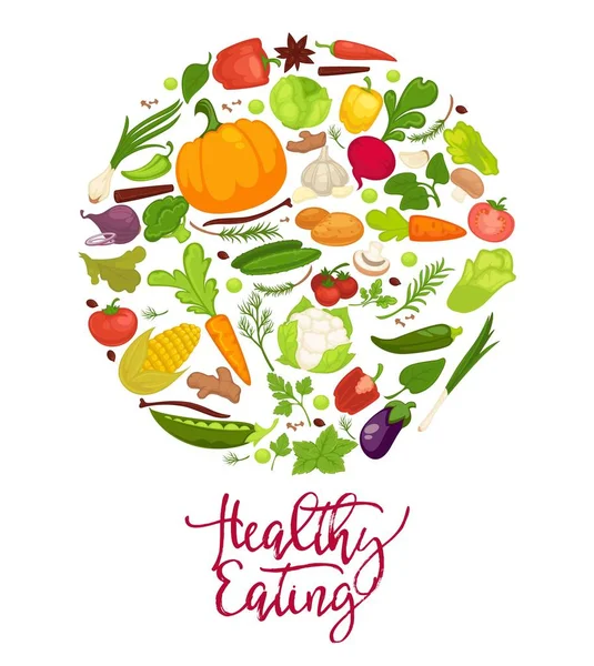 Cartaz Agitação Alimentar Saudável Com Legumes Orgânicos Frescos Colocados Grande — Vetor de Stock